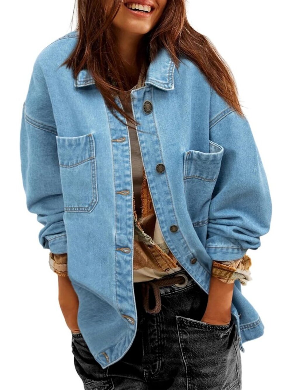 Oversized Denim Jean Jacket for Women | Long Sleeve Boyfriend Style Outerwear